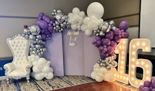 vnvevents: Balloon Decor #5 (3pc Wall + Balloons + Throne Chair + Marquee + Sign)